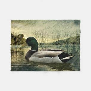 Vintage Mallard Duck Weathered Postcard Fleecedecke