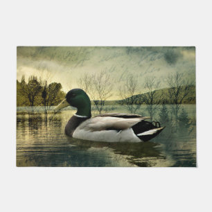 Vintage Mallard Duck Weathered Postcard Fußmatte