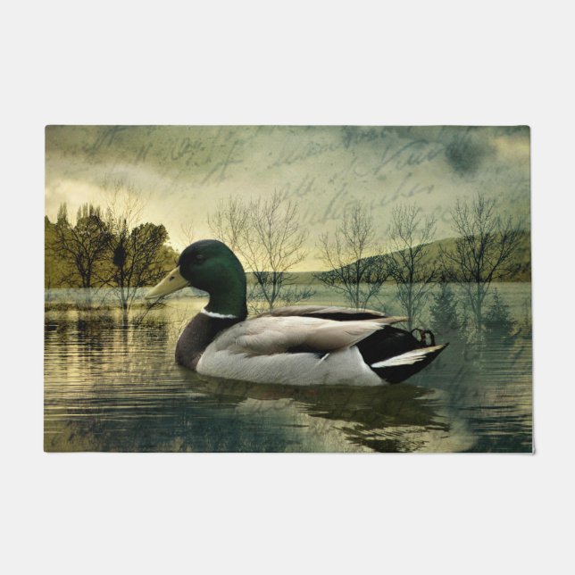 Vintage Mallard Duck Weathered Postcard Fußmatte (Vorderseite)