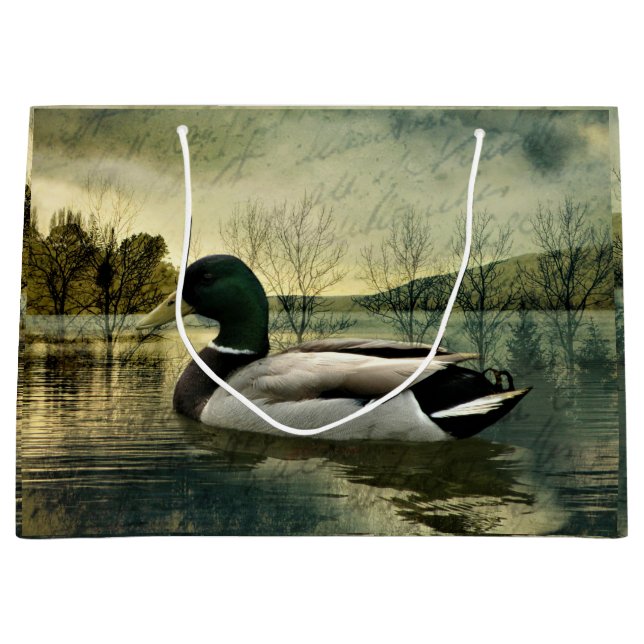 Vintage Mallard Duck Weathered Postcard Große Geschenktüte (Vorderseite)
