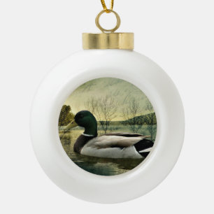 Vintage Mallard Duck Weathered Postcard Keramik Kugel-Ornament