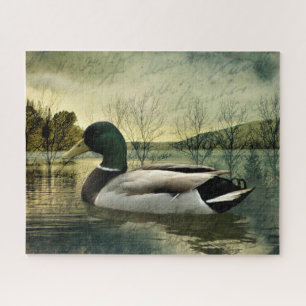 Vintage Mallard Duck Weathered Postcard Puzzle