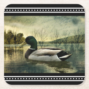 Vintage Mallard Duck Weathered Postcard Rechteckiger Pappuntersetzer