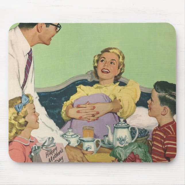 Vintage Mama Frühstück im Bed by Family Mousepad (Vorne)