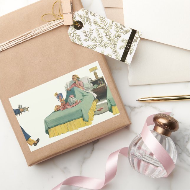 Vintage Mama Frühstück im Bett Rechteckiger Aufkleber (Schenken)