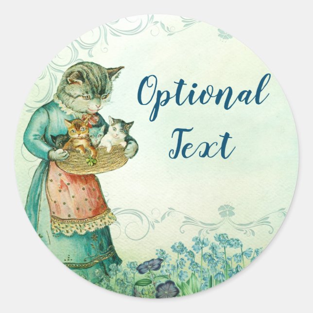 Vintage Mama Katze mit Kätzchen Runder Aufkleber (Vorderseite)