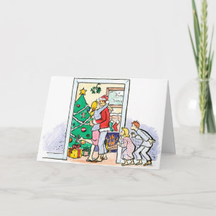 Vintage-Mama küsst den Weihnachtsmann zu Weihnacht Feiertagskarte