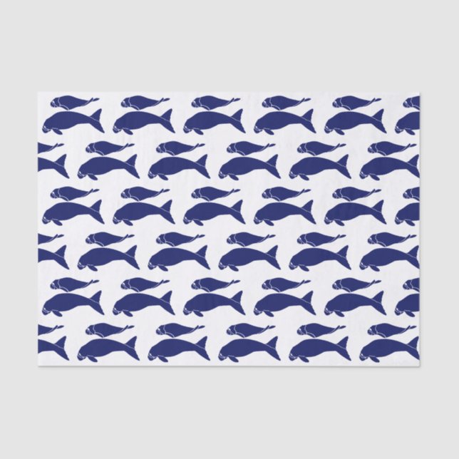 Vintage Manat-Silhouette Zeichnend Blau Seidenpapier (Vorderseite)