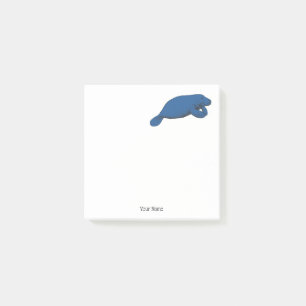 Vintage-Manatee-Zeichnung Blau Post-it Klebezettel