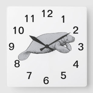 Vintage-Manatee-Zeichnung Quadratische Wanduhr