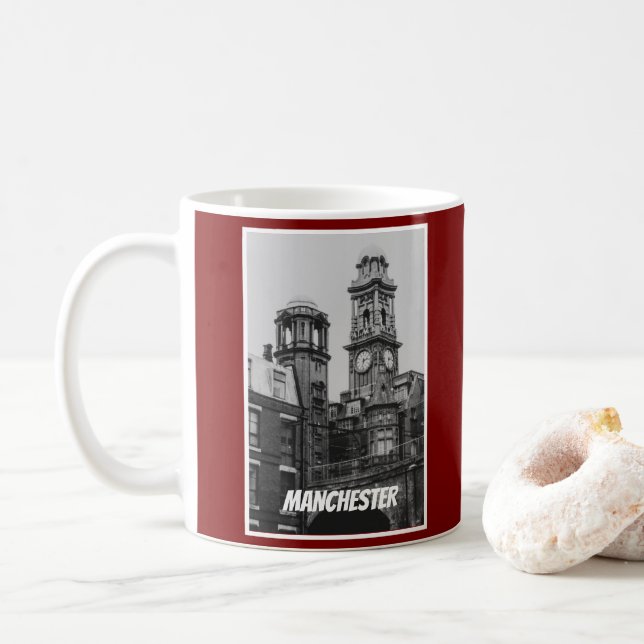 Vintage Manchester Cityscape England 2001 Kaffeetasse (Mit Donut)