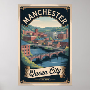 Vintage Manchester New Hampshire Retro-Reise Poster