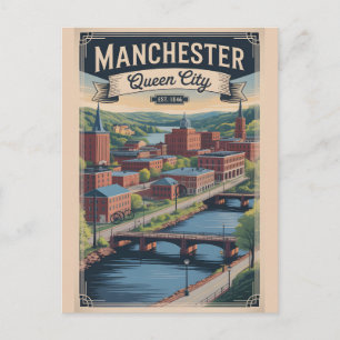 Vintage Manchester New Hampshire Retro-Reise Postkarte