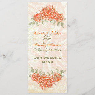 Vintage Mandarine Orange Rose Hochzeitskarte Menükarte