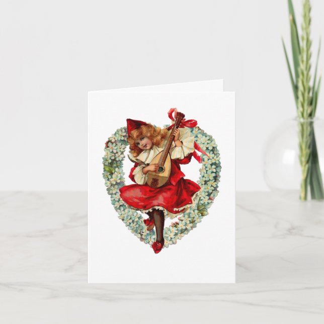 Vintage Mandoline-Valentinkarte Feiertagskarte (Vorderseite)
