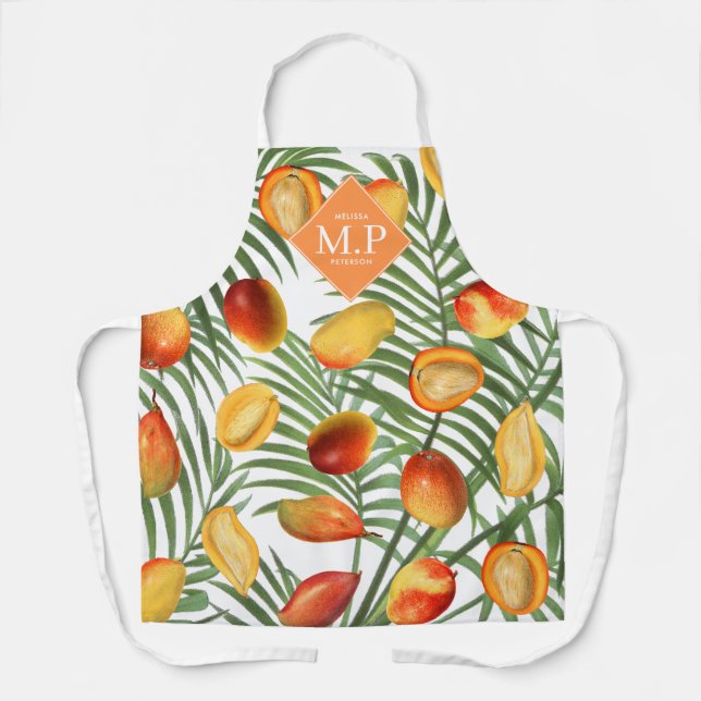 Vintage Mango & Greenery Sommer Frucht Monogramm Schürze (Vorderseite)