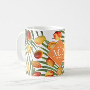 Vintage Mango & Grünpflanzen Sommerfrucht Monogram Kaffeetasse