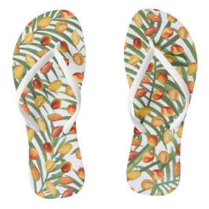 Vintage Mango- und Grünpflanzen-Sommerfruchtmuster Flip Flops