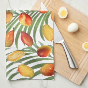 Vintage Mango- und Grünpflanzen-Sommerfruchtmuster Geschirrtuch