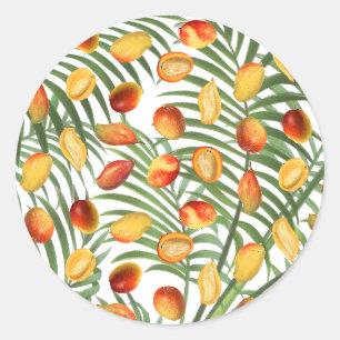 Vintage Mango- und Grünpflanzen-Sommerfruchtmuster Runder Aufkleber