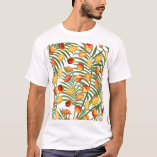 Vintage Mango- und Grünpflanzen-Sommerfruchtmuster T-Shirt