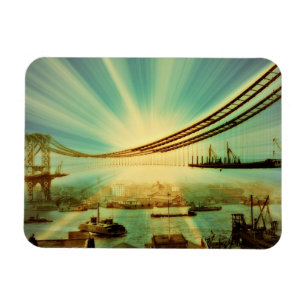 Vintage Manhattan Bridge Digital Art Magnet