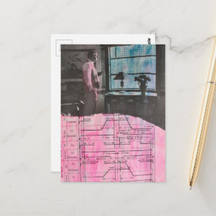 Vintage Mann denkt und plant, während er hinaussch Postkarte