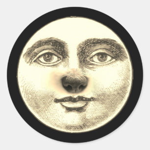 Vintage Mann im Mond Hündchennase skurril Runder Aufkleber