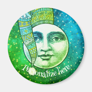 Vintage-Mann im Mond, skurrile Wintermütze, blau, Magnet