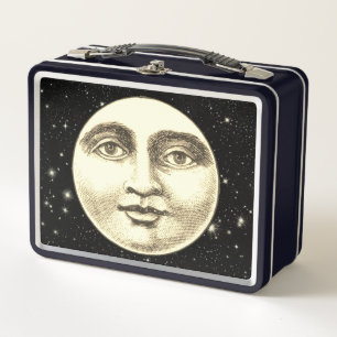 Vintage Mann im Mond Vollgesicht Schwarz Sepia Ste Metall Brotdose