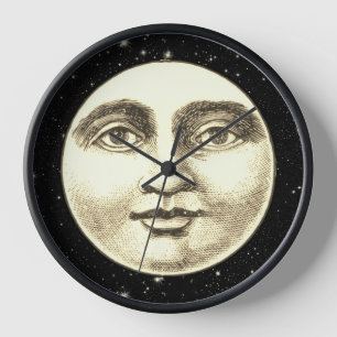 Vintage Mann im Mond Vollgesicht Schwarz Sepia Uhr