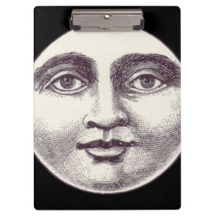 Vintage Mann im Mond Vollgesicht Schwarzweiß Klemmbrett