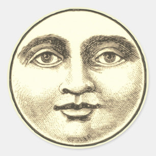 Vintage Mann im Mond Vollmond-Gesicht braun Sepia Runder Aufkleber