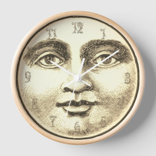 Vintage Mann im Mond Vollmond-Gesicht braun Sepia  Uhr