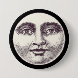 Vintage Mann im Mond Vollmond Gesicht Button