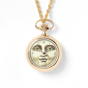 Vintage Mann im Mond Vollmond Gesicht schwarz Sepi Armbanduhr