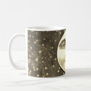Vintage Mann im Mond Vollmond-Gesicht Sepia Goldbr Kaffeetasse
