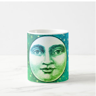 Vintage Mann im Mond Vollmond Gesicht Türkis Blau Kaffeetasse