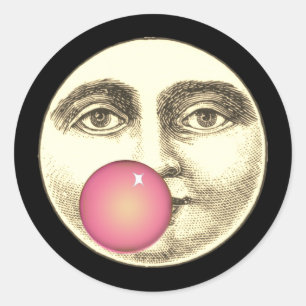 Vintage Mann im Mond Vollmond rosa Bubble-Gum Runder Aufkleber