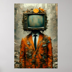 Vintage-Mann mit einem Fernseher auf dem Kopf Zerf Poster