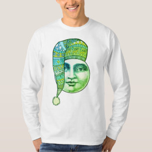 Vintage-Mann Mond Vollmond Gesicht blau grün Winte T-Shirt