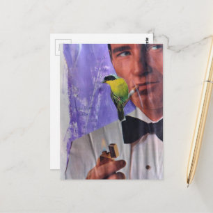 Vintage Mann raucht und eine süße kleine Vogel Col Postkarte