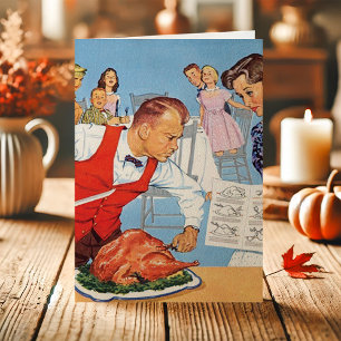 Vintage-Mann schnitzt Truthahn Thanksgiving Feiertagskarte