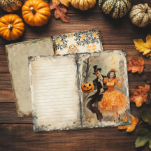Vintage-Mann-und-Frau-Halloween-Junk-Journal-Seite
