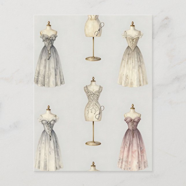 Vintage-Mannequin-Ballkleid-Muster Postkarte (Vorderseite)