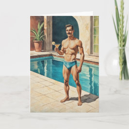 Vintage Männer Pin-up Zaddy | Retro Pool-Side Hunk Karte