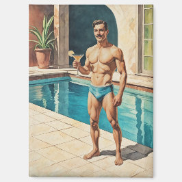 Vintage Männer Pinup Zaddy | Retro Pool-Side Hunk Magnet