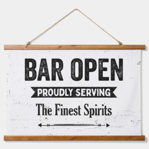 Vintage-Männerhöhle-Schwarz-Weiß-Bar-Schild Wandteppich Mit Holzrahmen