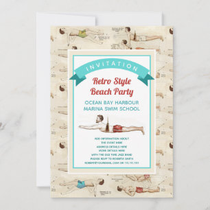 Vintage männliche Schwimmer Französisches Retro Be Einladung