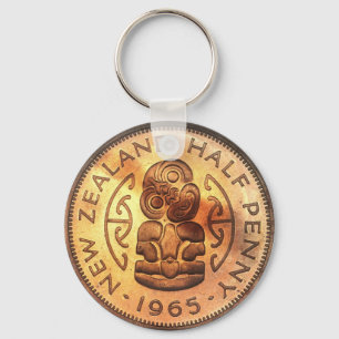 Vintage-Maori-Tiki-Halbpenny-Münzenschlüsselanhäng Schlüsselanhänger